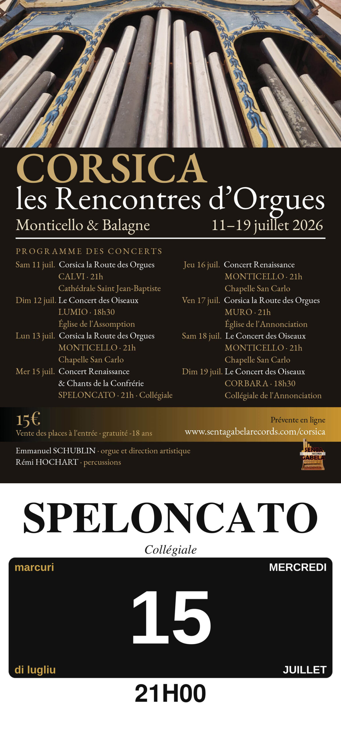 Les Rencontres d'Orgues Speloncato - 15/06/2026